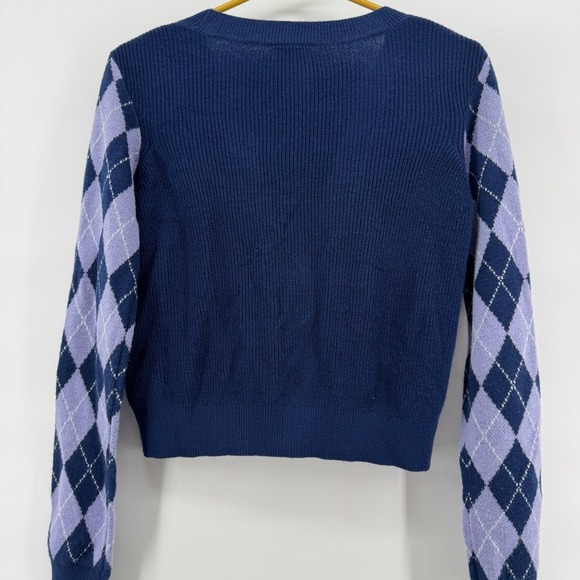 90s Womens Argyle Eclectic Grandpa Purple Cottage Core Button Up VNeck Cardigan - Picture 3 of 7